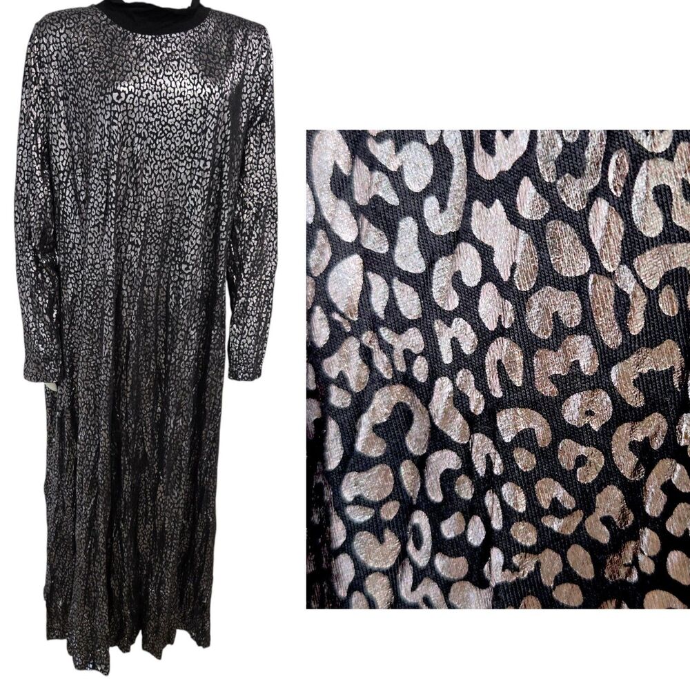 Alembika Dress Flowing Maxi Size 8/ XXL/18-20 Lagenlook Black Silver Metallic
